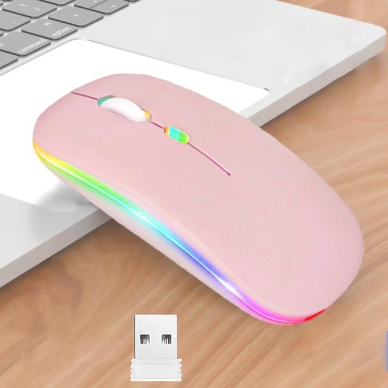 Guiheng 2 Pack Wireless Bluetooth Mouse,LED Dual Mode Rechargeable Silent Slim Laptop Mouse,Portable(BT5.2+USB Receiver) Dual Mode Computer Mice,for Laptop,Desktop Computer,Tablet,Phone,Mac (Pink) - Image 5